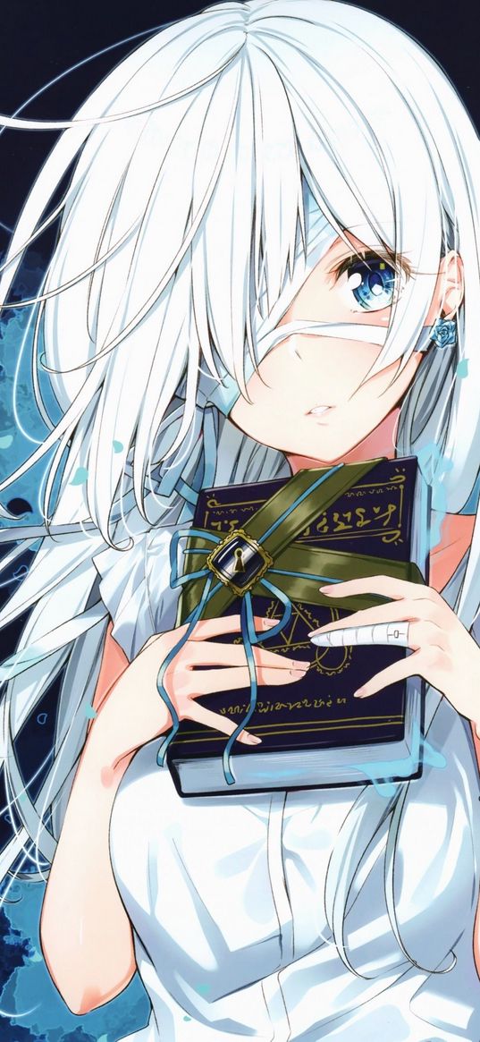 girl, anime, book, wounds, white hair