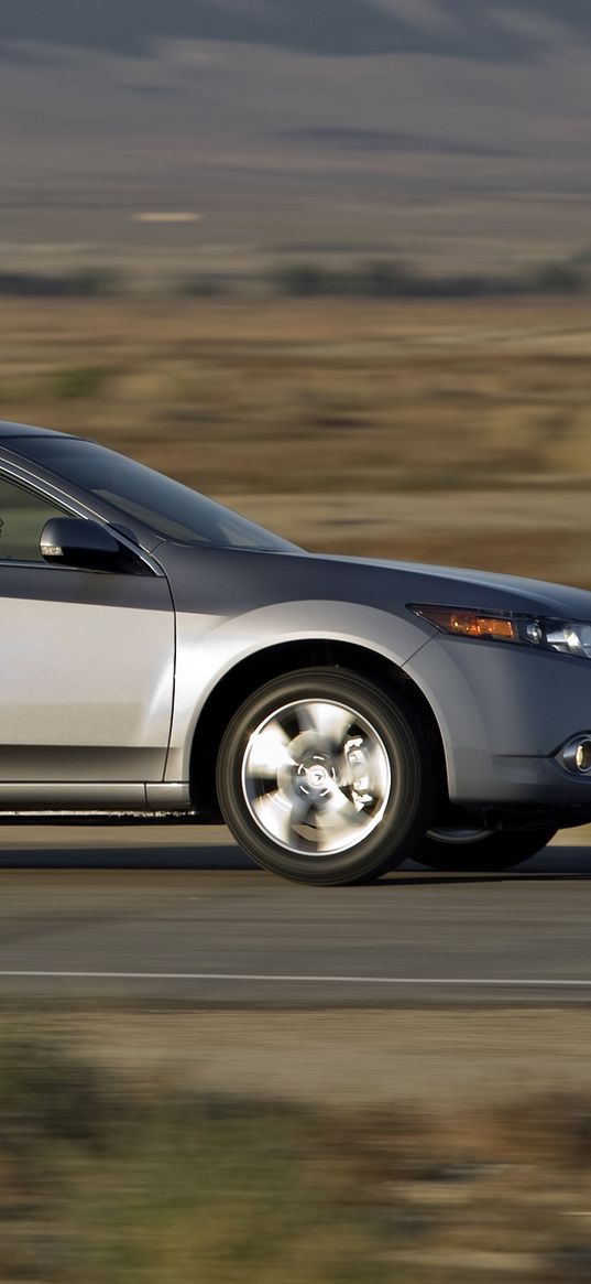 acura, tsx, 2010, metallic gray, side view, style, cars, speed, road, nature