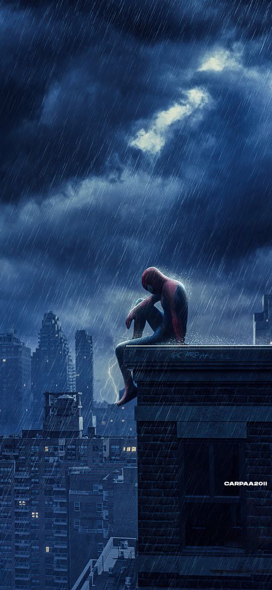 spiderman, spider-man, no way home, heroe, roof, height, rain