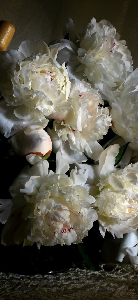 peonies, flowers, berries, strawberries, umbrella, tablecloth