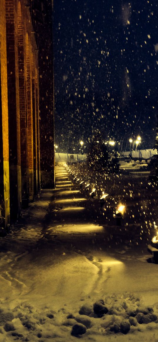 winter, snow, night, fairy tale, wall