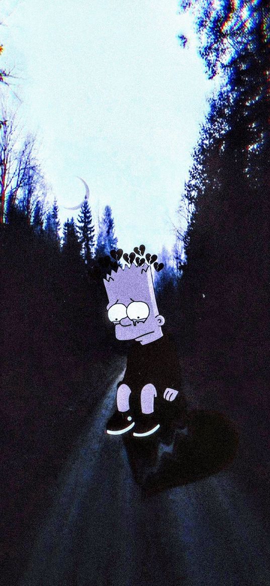 simpsons, bart, cartoon, forest, decay, sadness