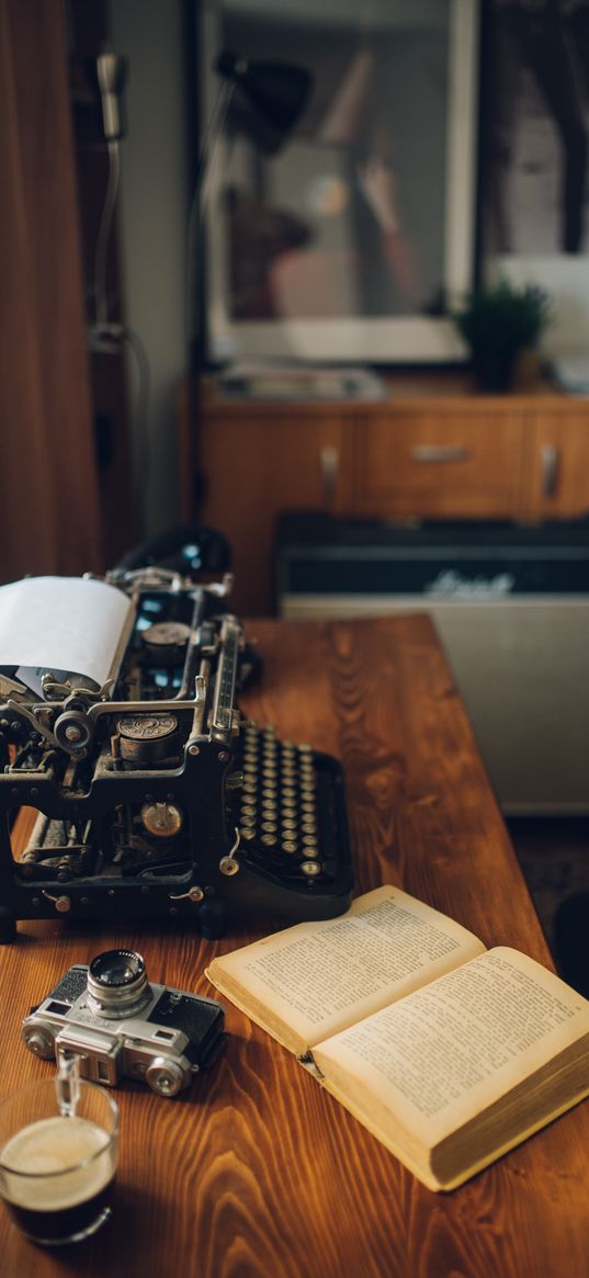 book, camera, typewriter, composition, aesthetics