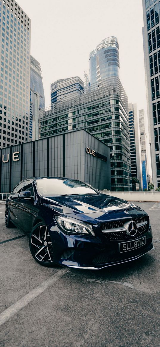 mercedes-benz, car, city, buildings