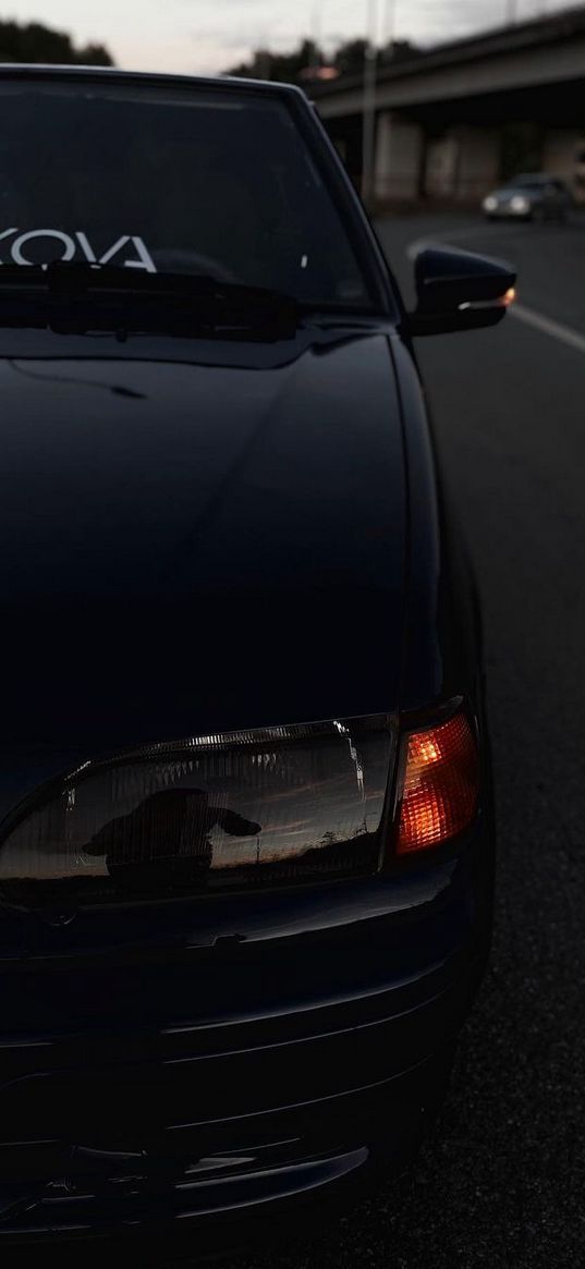 lada samara, lada, car, black, dark, evening, road