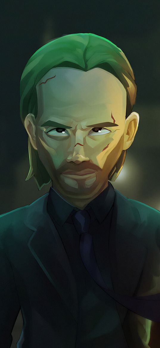 john wick, green, cartoon, art