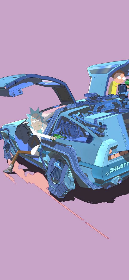 rick and morty, car, art, back to future