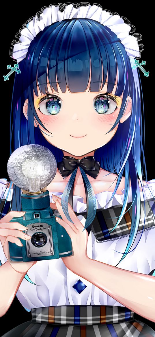 girl, maid, camera, photographer, anime