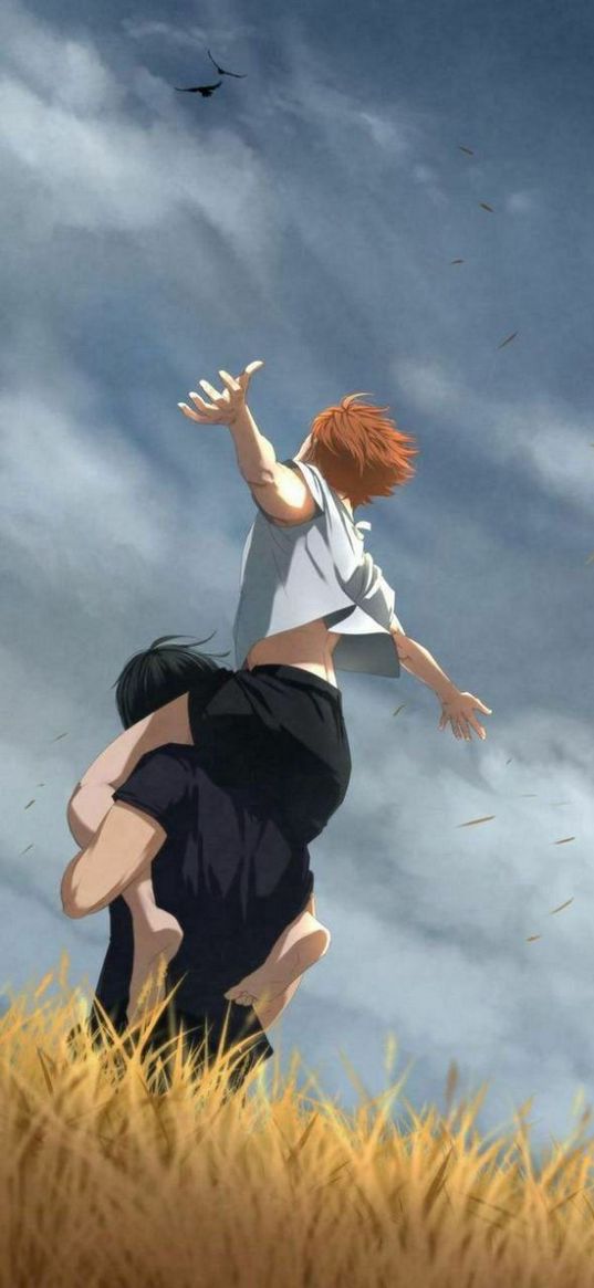 shoe hinata, volleyball, anime, art, field, friends