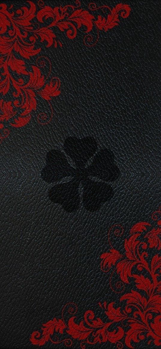 clover, monograms, leather, black background