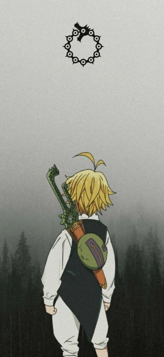 the seven deadly sins, meliodas, guy, anime, art, fog, forest