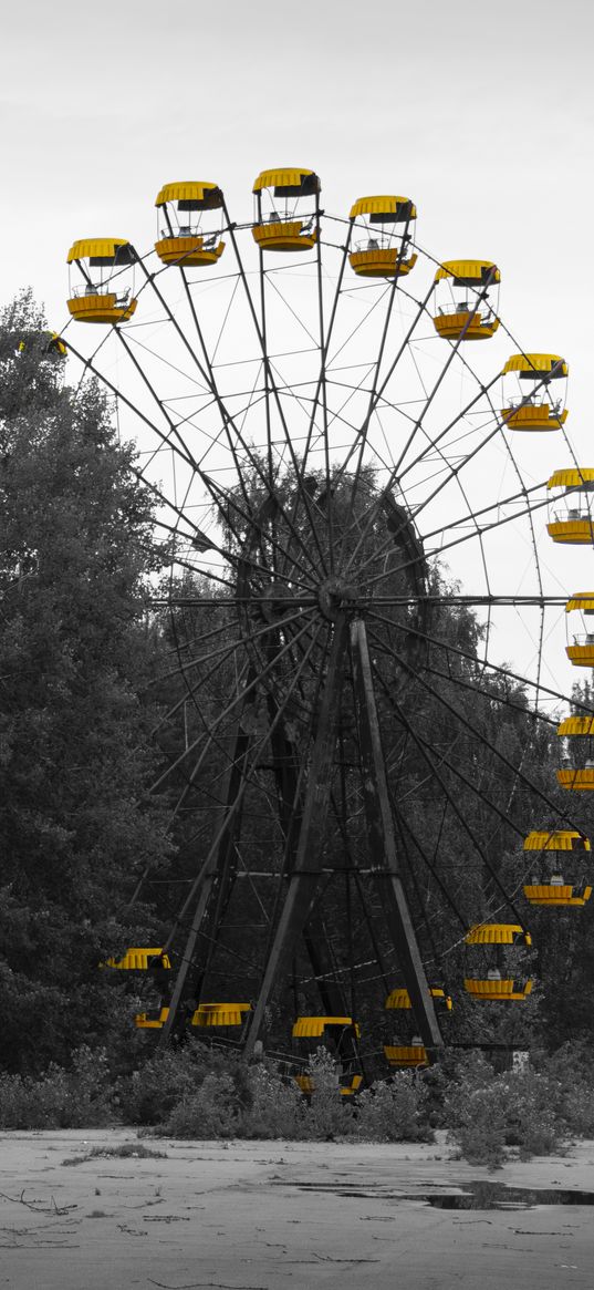 ferris wheel, attraction, abandoned, gloomy, pripyat