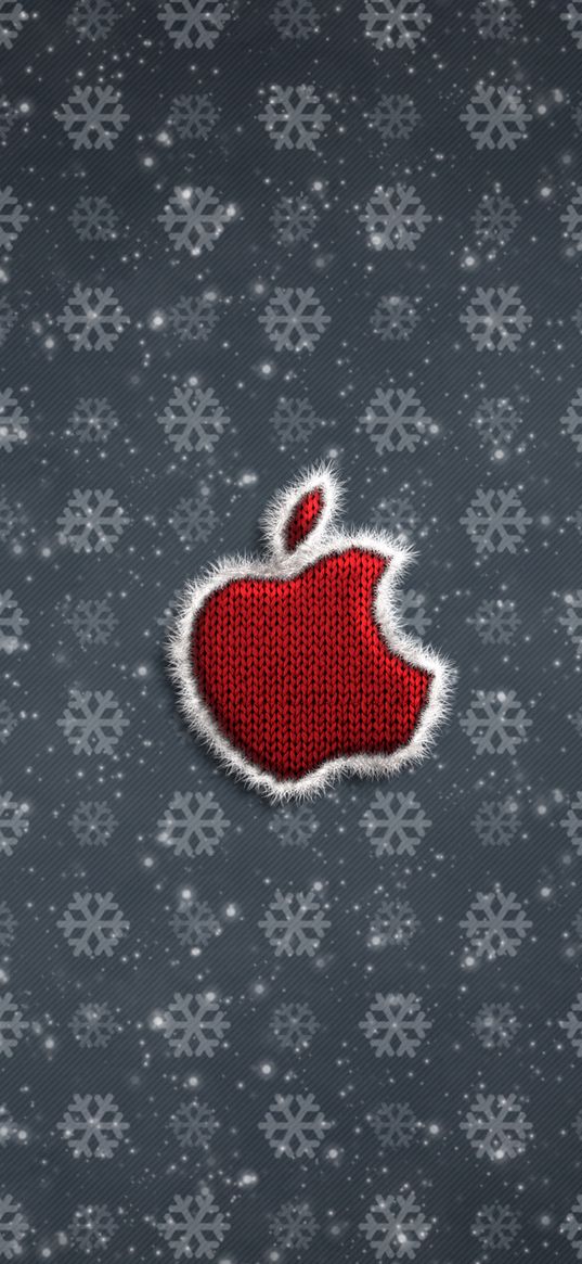 apple, logo, snowflakes, grey, red