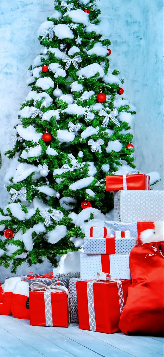 christmas tree, christmas, new year, gifts, snow