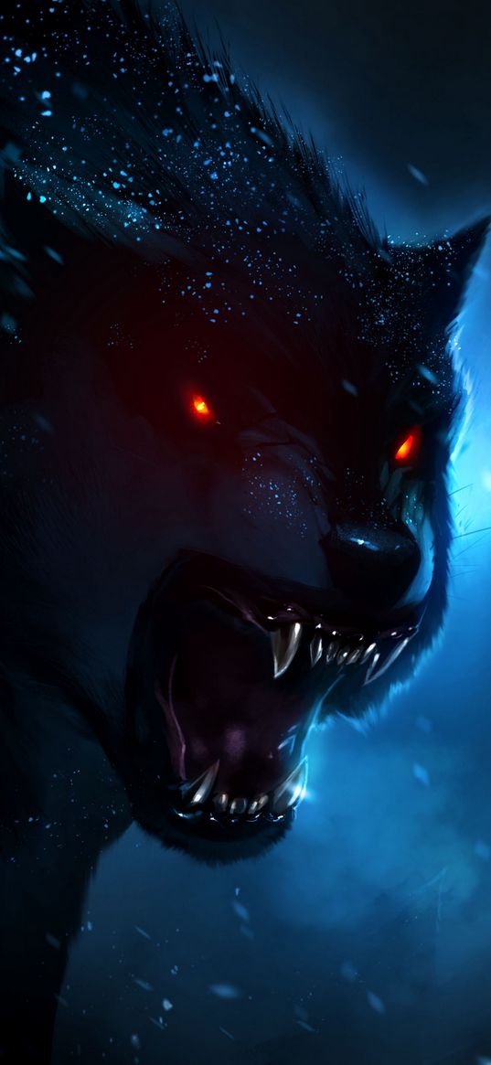 wolf, wild, demon, scary, monster, burning eyes, grin