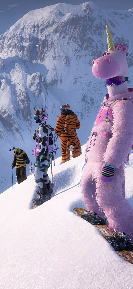 steep, game, mountains, skiing, snowboard, snow, sport, costume