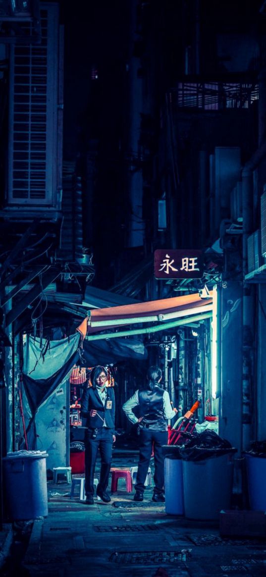 cyberpunk, city lane, neon, art, night