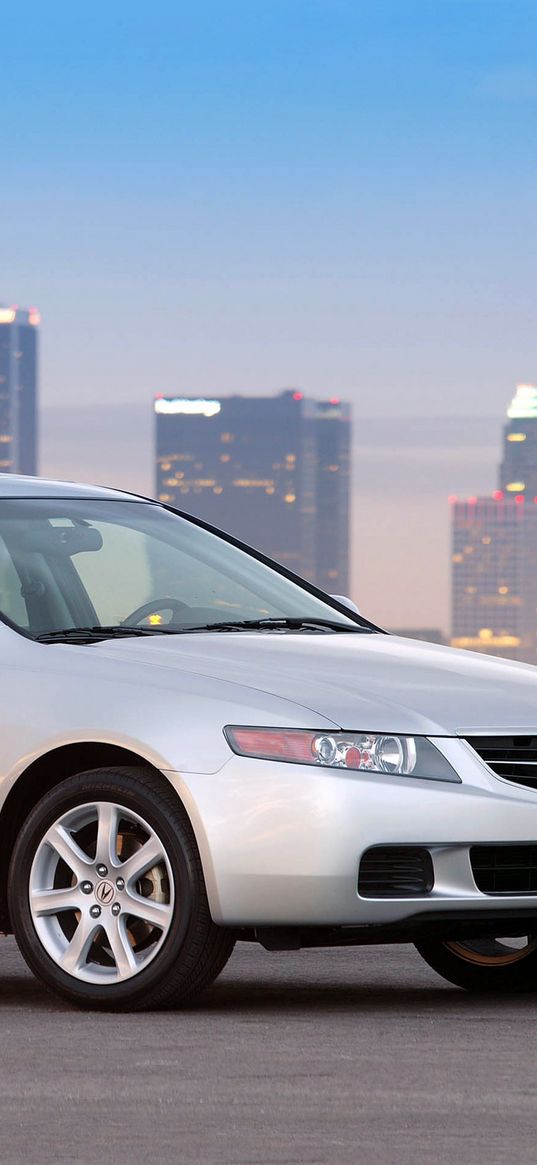 acura, tsx, 2003, white, side view, style, cars, city lights, asphalt