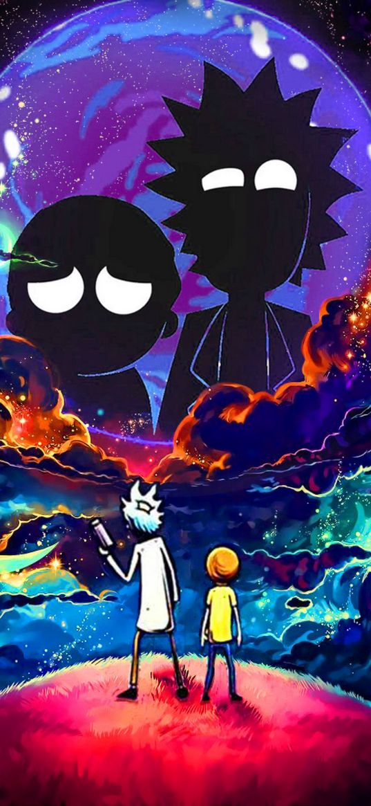 rick and morty, cartoon, travel the universes, silhouettes