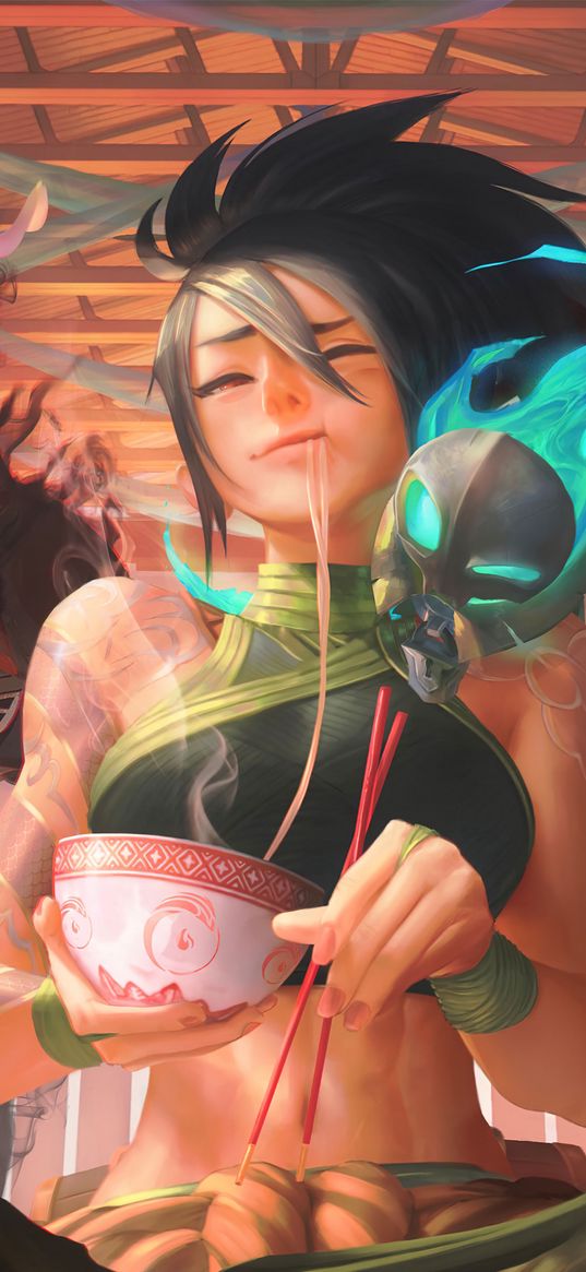 akali, lol, games, art, league of legends, food