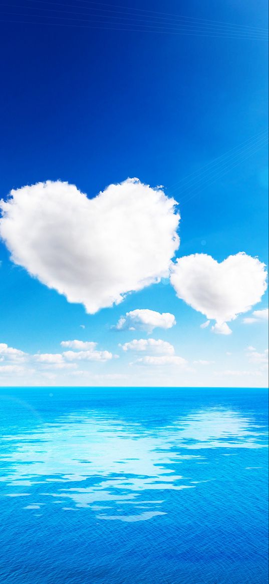 clouds, hearts, sea