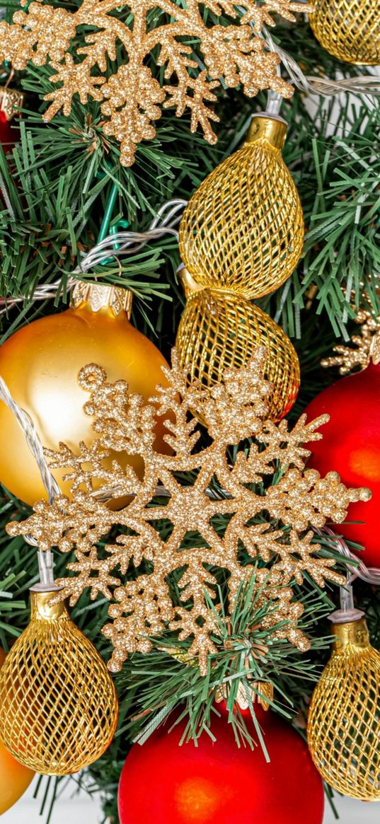 snowflakes, tree, golden