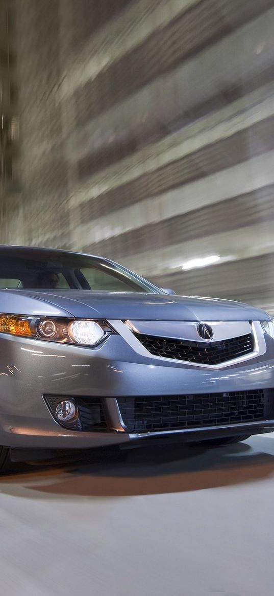 acura, tsx, v6, 2009, gray front view, style, cars, speed, city, street, lights, asphalt