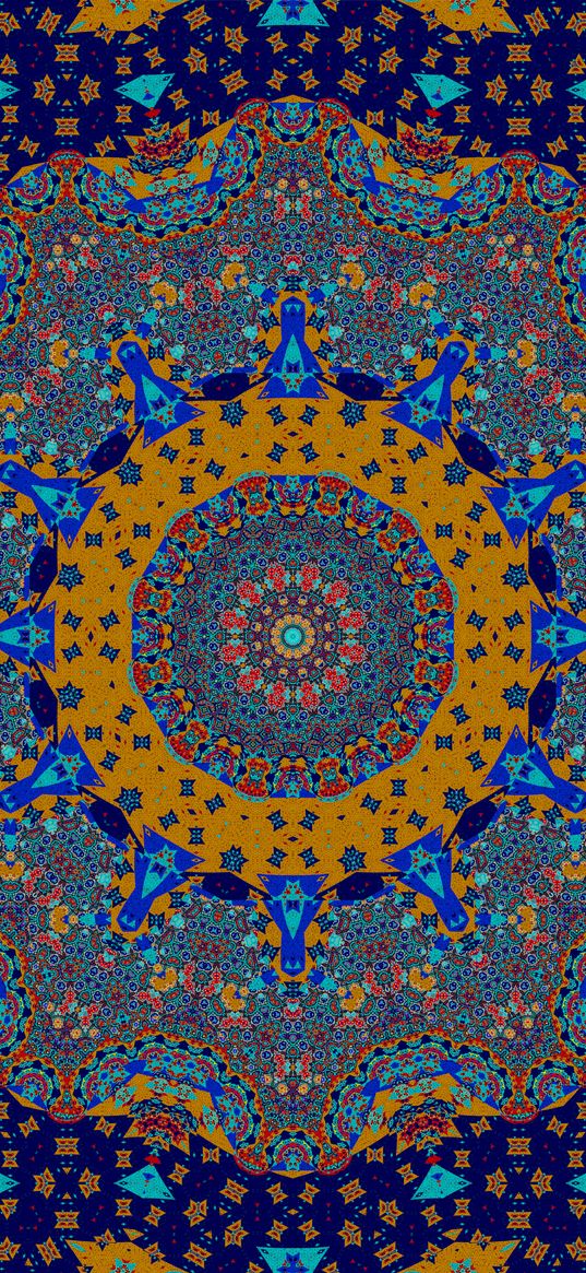 fractal, pattern, mosaic, abstraction, blue, yellow