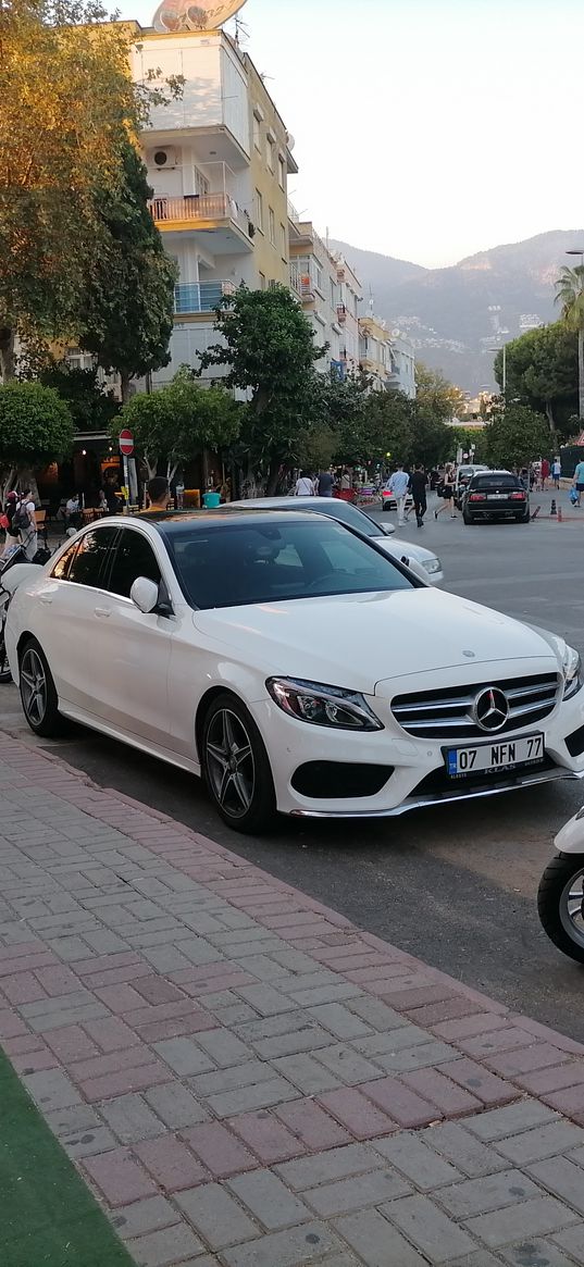 mercedes, car, white, benz