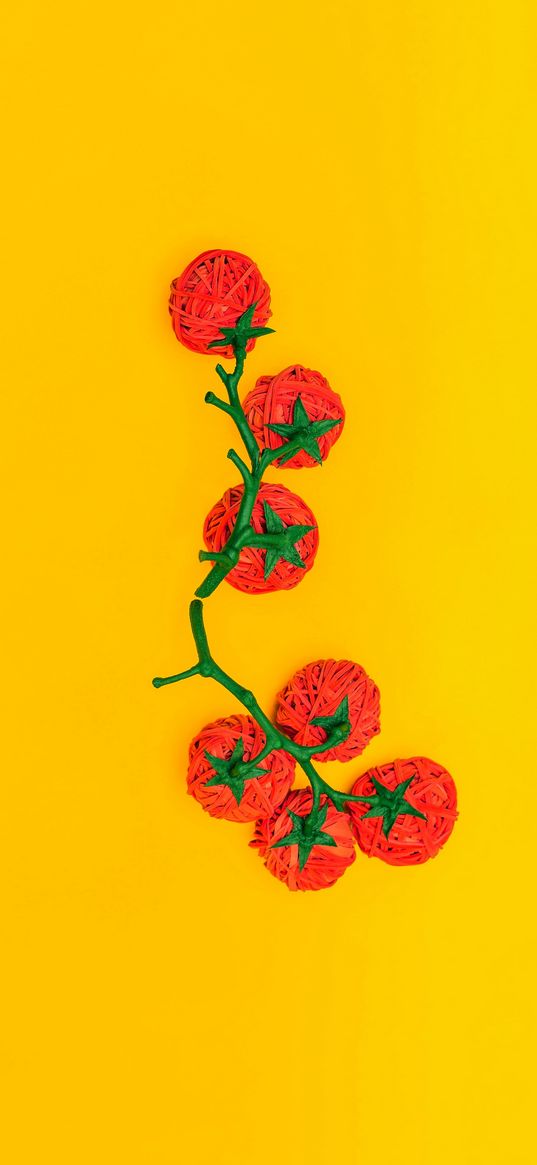 3d, yellow background, art, tomatoes