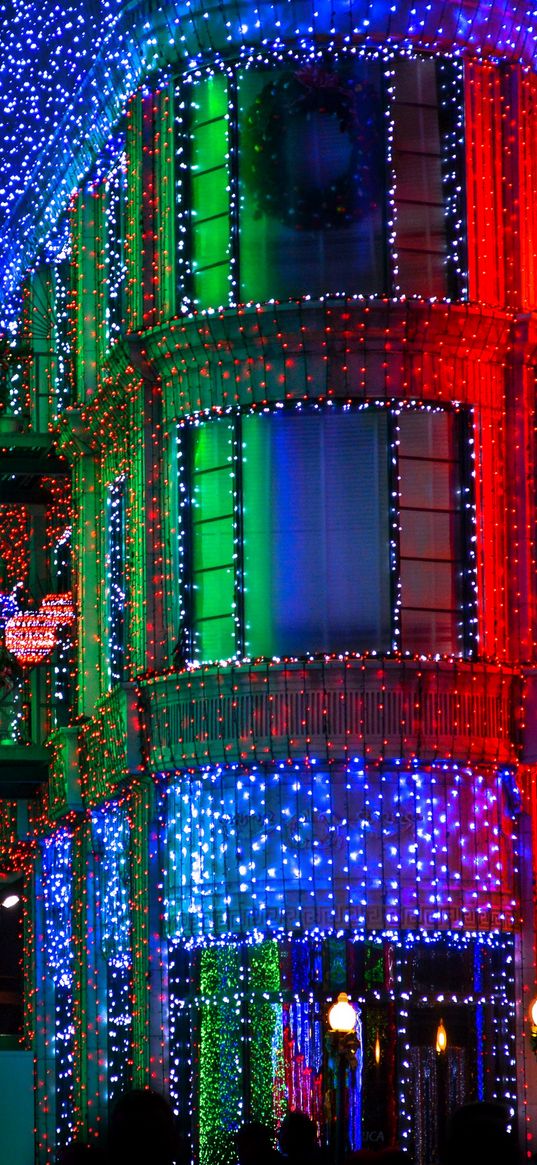 garlands, building, lights, festive mood