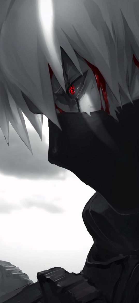 hatake kakashi, kakashi, naruto, anime, art, red eyes