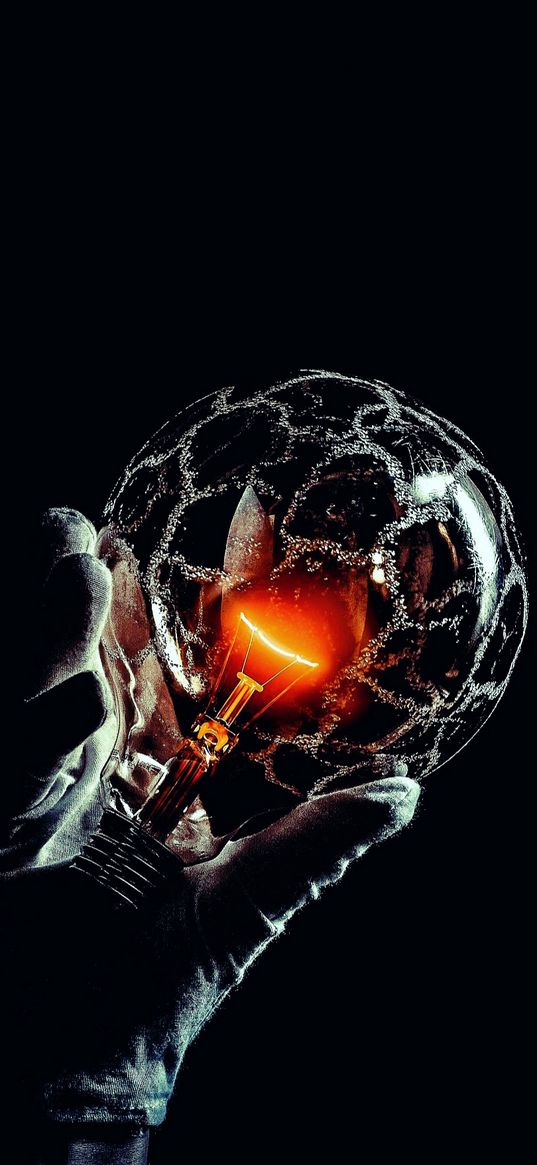 lamp, light bulb, hand, light, black background