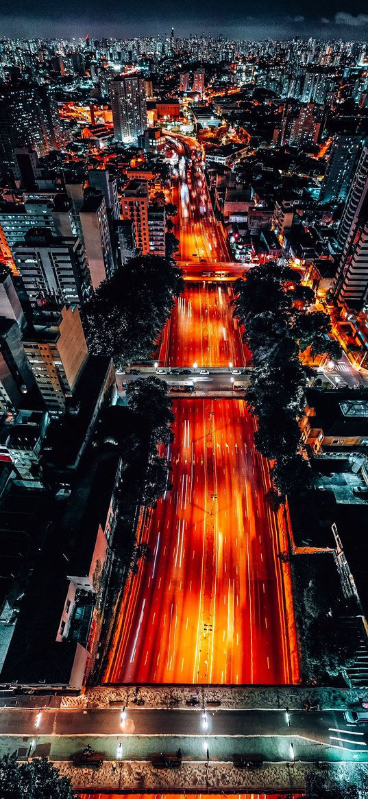 city, night, roads, light, top view