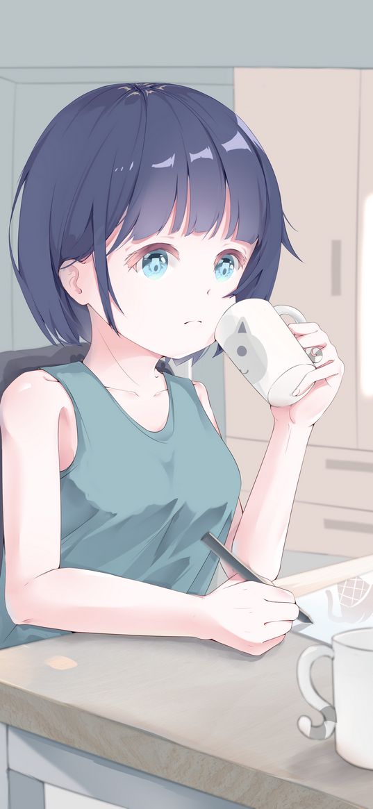 girl, mug, artist, anime