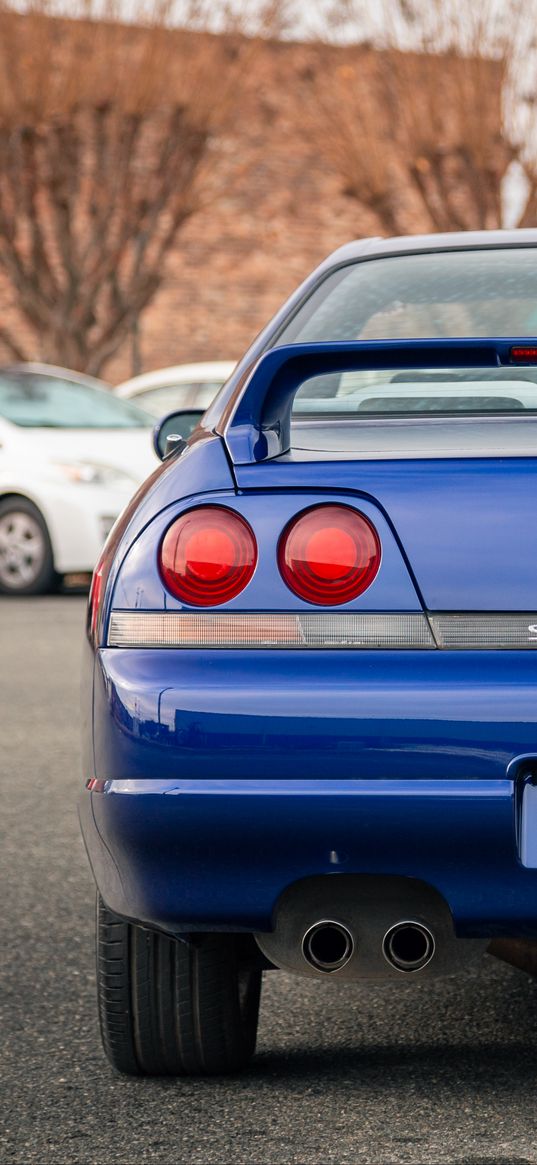 nissan skyline r33, nissan, car, blue, tailights