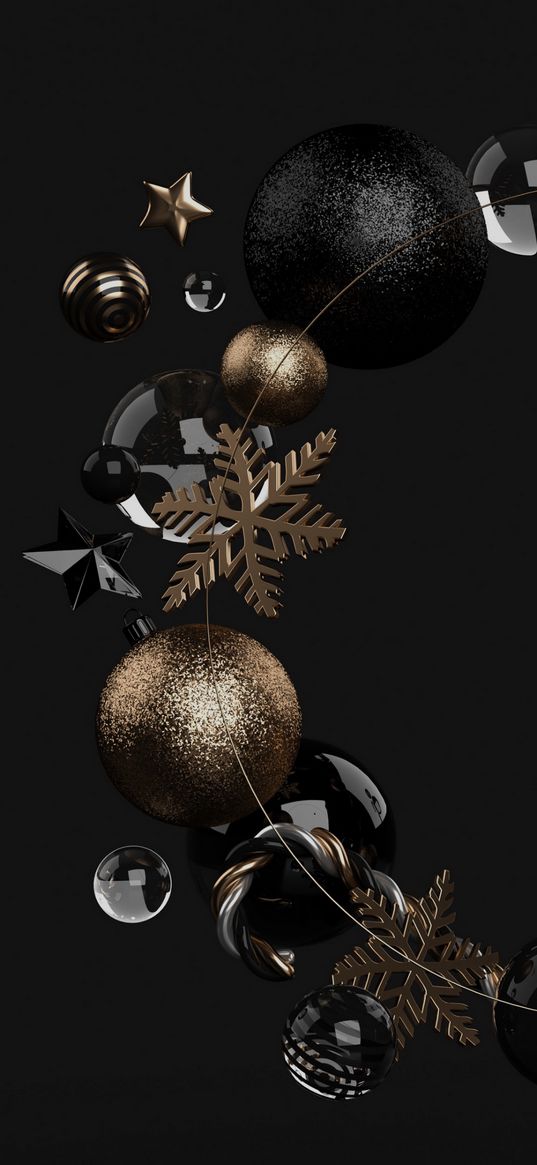 new year, chrismas tree, ball, decoration, black