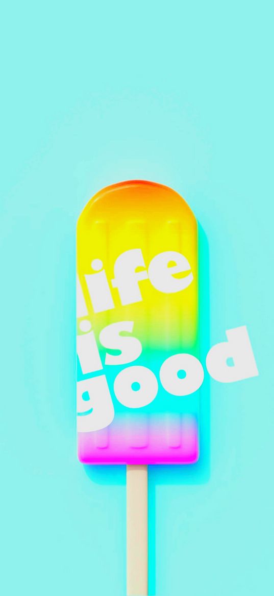 ice cream, text, bright, rainbow, blue background, words, letters