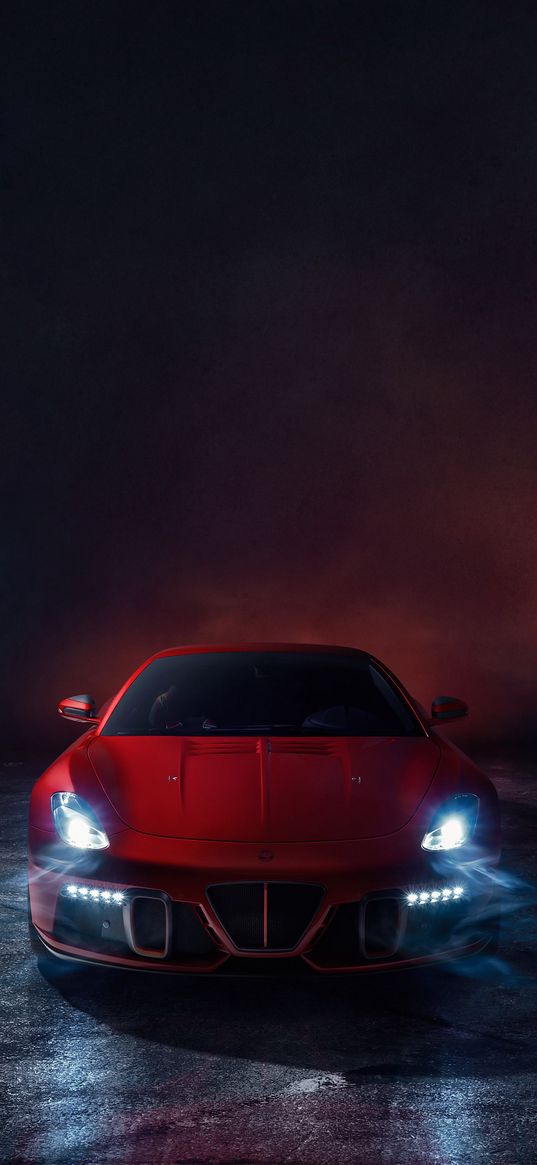 headlights, light, fog, red car, auto