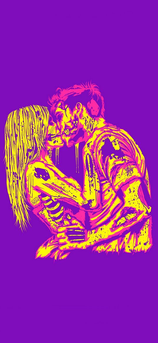 lovers, neon, kiss, acid colors