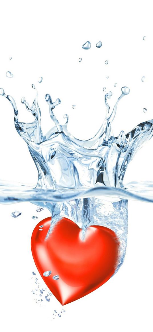 heart, water, drops, white background