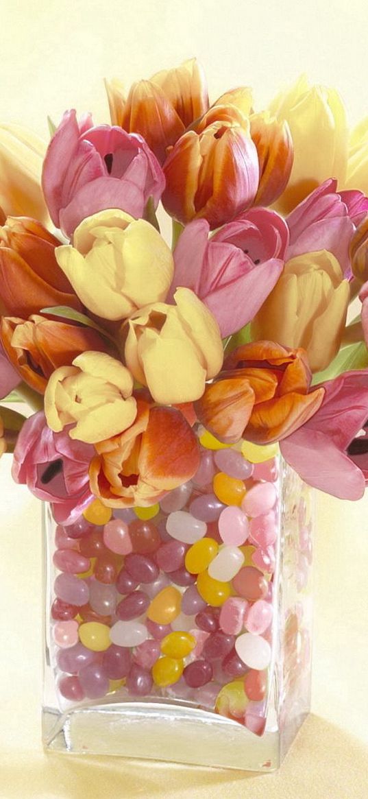 tulips, flowers, vase, stone, decorative