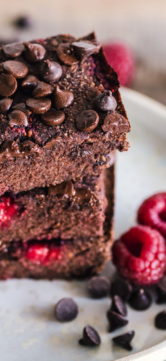 brownie, dessert, chocolate, berries