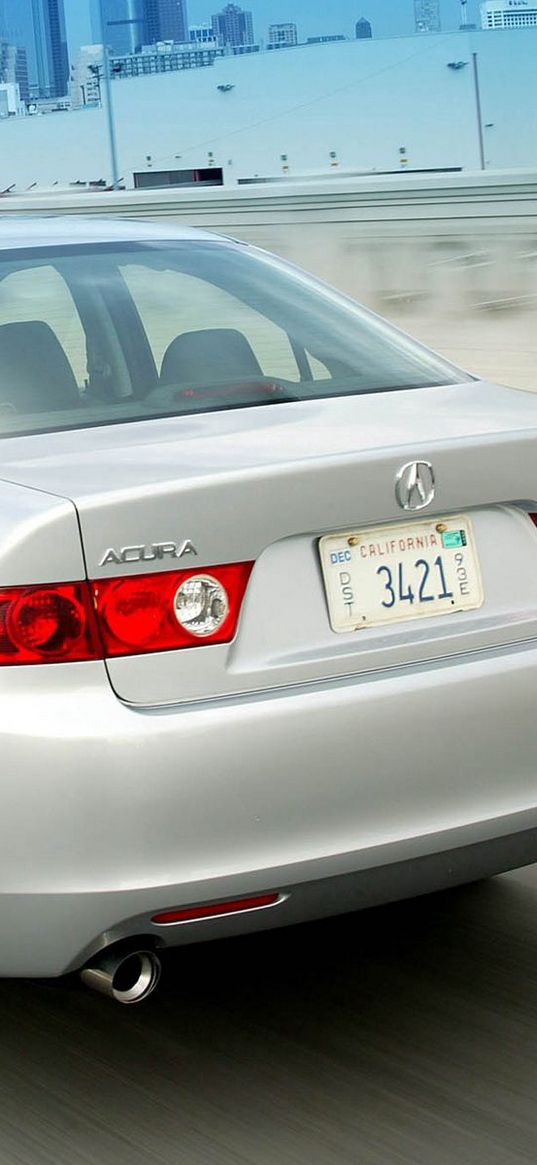 acura, tsx, 2003, metallic silver, rear view, style, cars, speed, street, city, asphalt