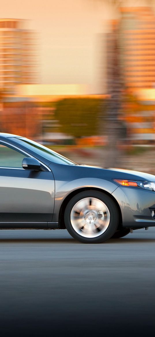 acura, tsx, v6, 2009, metallic gray, side view, style, cars, speed, home, city, trees