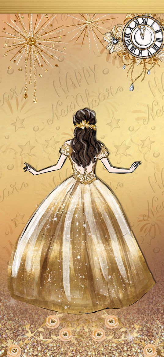 princess, christmas, gold background