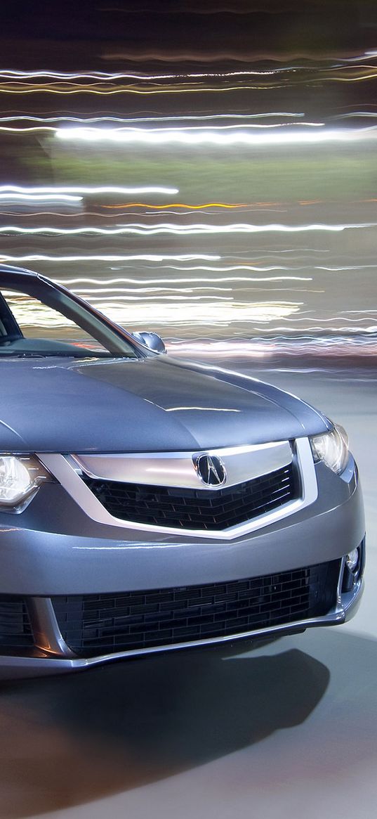 acura, tsx, v6, 2009, gray metallic, front view, style, cars, speed, lights, asphalt