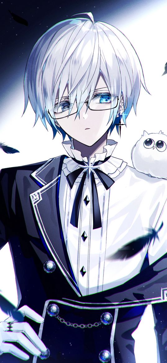 guy, glasses, heterochromia, anime, art