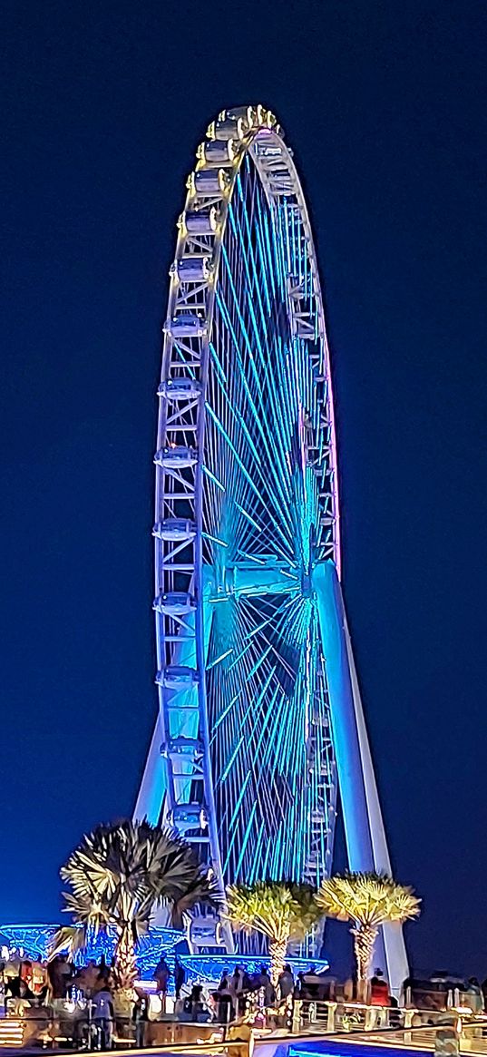 ferris wheel, ain dubai, blue, light