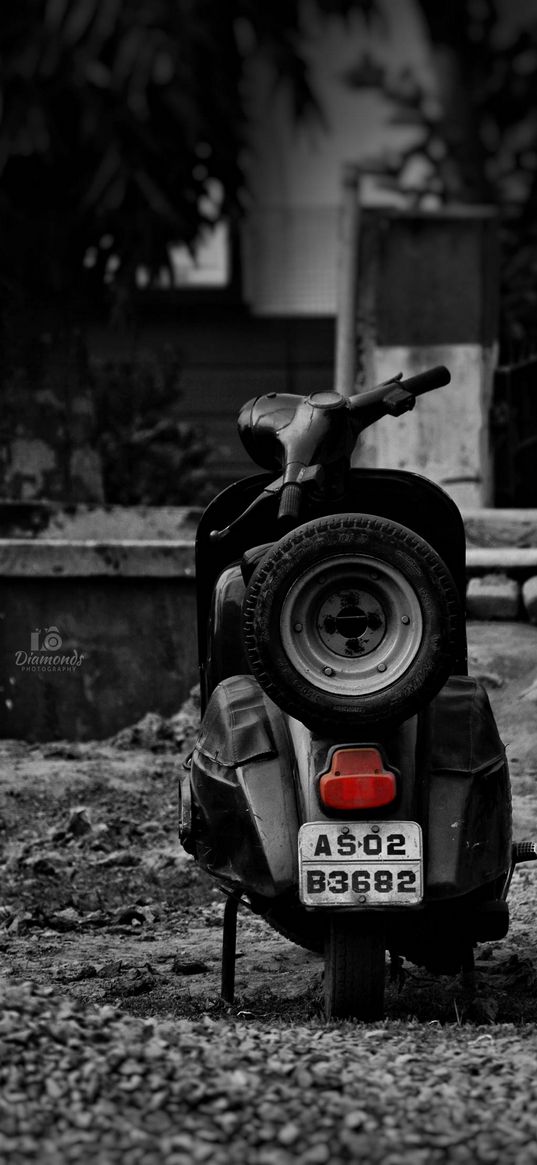 motorcycle, moped, wheel, gray